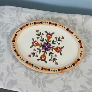 Hand Painted Greek Folk Art Floral Oval Wall Plate Handmade Signed Efi